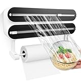 3 in 1 Frischhaltefolienspender: Magnetischer Wandrollenhalter Küche, ABS Folienschneider, Multifunktionaler Spender Und Abroller Für Küche (D4 Schwarz/50 M)