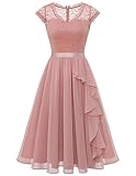 Wedtrend Cocktailkleider Damen Knielang Damen Kleid Abendkleider Elegant Kleid Rüschen WT0212 Blush 2XL