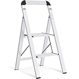 KINGRACK Leiter Aluminium, Trittleiter 2 stufen klappbar, leiter 2 stufen mit Handlauf, rutschfeste Haushaltsleiter mit Klappsicherung, Aluleiter Belastbar bis 150 kg, für Zuhause, Büro,Garten,Silber