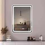 KLGFI LED Badspiegel mit Beleuchtung, 60x80cm Spiegel mit Beleuchtung, Spiegel mit Licht für Bad, Badezimmerspiegel mit 3 Lichtfarben, Beschlagfrei-Funktion und Digitaluhr (Vertikale Aufhängung)