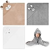 VAIGU:OA 3 Stück Kapuzenhandtuch Baby - 80 x 80 cm Handtücher Badetuch, Kapuzenhandtuch Baby, Weiche Babyhandtuch mit 2 Stück Quadratische Handtücher für Kleinkinder Neugeborene (Weiß, Grau, Kaffee)
