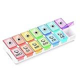 GeekerChip Tablettenbox 7 Tage 2 Fächer,Pillendose 7 Tage Medikamentenbox,Morgens Abends 14 Fächer Pillenbox Medikamentendosierer(Deutsche Version)