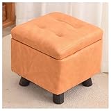 Pobbycrafm Truhenbank mit Stauraum, Aufbewahrungsbox Fußhocker mit gepolsterter Sitzfläche Sitzbank Schlafzimmer für Wohnzimmer Schlafzimmer Flur, 30x30x30cm Orange