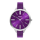 Sekonda Ada 39 mm Damen-Quarzuhr mit drei Zeigern und Sonnenstrahlen-Zifferblatt, Analog-Anzeige und Lederarmband, Silber/Violett, Armband