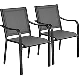 Yaheetech 2er-Set Gartenstühle Stapelbar Esszimmerstuhl Gartenstuhl Witterungsbeständig Armlehnstühle für Garten/Terrasse/Hof bis 136 kg Belastbar Grau
