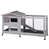 Aivituvin Hasenstall, Kaninchenstall für drinnen und draußen, Kaninchenkäfig auf Rädern, kleintierstall mit 3 tiefen, auslaufsicheren Ablagen, wasserdichtes Dach (Grau)