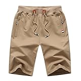 Tansozer Kurze Hose Herren Shorts Sommer Jogginghose Kurz Baumwolle Gym Sweat Shorts Herren Sport Fitness Training Shorts Khaki XL