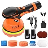Poliermaschine Auto, Kroosim Exzenter Poliermaschine Auto 12V, 6 Variable Geschwindigkeiten, 15cm Akku Poliermaschine mit 2 x 2000mAh Batterien für Wachsen und Polieren von Autos