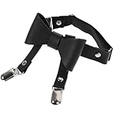 Ciieeo Verstellbarer Schwarzer PU Leder Beinring mit Schleife und Clips Strumpfhalter für Damen Hochzeit Party und Cosplay