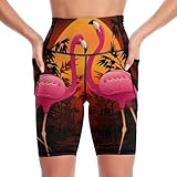 VMFNVQ Rosa Flamingo Damen Kurze Leggings High Waist Sporthose Elastisch Sportleggins Für Sport Yoga XL