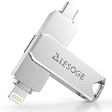 LESOGE MFi-Zertifizierter USB C Stick 128 GB,Mini USB Stick Handy Fotos Speichern,3 in 1 USB C und 3.0 Stick,Externer Speicher für Fotos und Videos,Photo Stick für iPhone/iPad/Android/PC/Mac (Silber)