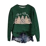 Damen Weihnachten 2024 Angebot Ohne Kapuze | Weihnachtspullover Damen Übergröße Sweatshirt Damen Weihnachtsmann Lustige Langarm Tops Hässliche Christmas Tops Casual Pullover Weihnachtspullover, grün,