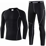 Acfoda Skiunterwäsche Herren Set Thermo Unterwäsche Männer Winter Motorrad Funktionsunterwäsche Warm Funktionswäsche Ski Thermowäsche Atmungsaktiv Lange Thermounterhemd Thermounterhose Schwarz XL