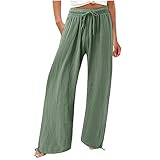 Yekdmxop Damenhose Sommer Breite Bequeme Baumwolle und Leinen Elegante Hose Hohe Taille Leichte Schlaghose mit Taschen Weiche elastische Hose Curvy Strand Yoga 2025, 13., M