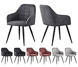 mcc direct Esszimmerstuhl im 2er Set aus Kunstvelourleder mit Metallbeinen Designerstuhl Küchenstuhl Adrian (Grau)