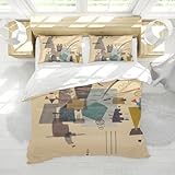 LANDERSION 3 teiliges Bettwäsche Set im Mid Century Stil Abstrakter unregelmäßiger geometrischer Druck Weiches beiges Bettbezugsset 1 Bettbezug 2 Kissenbezüge 155x220cm