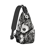 LZQPOEAS Schultertasche für Damen und Herren, Kreuz-Brusttasche, Schwarz und Weiß, Blumen, Schultertasche, Bauchtasche, Tagesrucksack