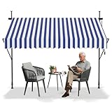 VA-Cerulean Klemmmarkise, Markise Sonnenschutz Balkon Ohne Bohren, Balkonmarkise Höhenverstellbar UV-beständig, Wasserabweisend mit Handkurbel (250cm Breit, Blau Weiße Streifen)