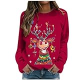 Damen Hässliche Weihnachtspullover Langarm-Ugly Weihnachts Sweatshirt Frauen Winter| Weihnachten Pullover Lustig mit Rentier Weihnachtsmotiv Weihnachtsshirt Rundhals Oberteil Weihnachtspulli Xmas