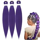 Pre Stretched Braiding, Langes lila Flechthaar,55 CM Easy Braids Extensions, haarverlängerung, dreads zum einflechten, Haarverlängerungen für Bühnenpartys,Halloweenkos (lila_3 Stück)