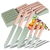 Aleevii 12-teiliges Messerset Küchenmesser Set mit Messerblock und – Edelstahlmesser, Mit Holzgriff, küchenmesser set mit 5 kochmesser und 6 steakmesser, Ideal für Haushalt, Profis