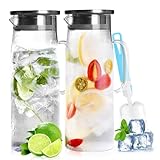 JOLIGAEA 2 Stück 1,5 Liter Wasserkaraffe aus Glas, Karaffe Glas mit Deckel, Wasserkaraffe aus Borosilikatglas, Getränkekaraffe Wasserkrug mit Becherbürste, Karaffe für DIY Getränke, Saft, Tee