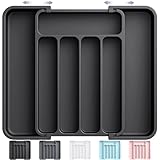 Aujen Besteckkasten für Schubladen -Abnehmbar Besteckeinsatz für Schubladen, Erweiterbar Praktischer Schubladeneinsatz, Effiziente und Vielseitiger Küchen Organizer, Schwarz, Mittel