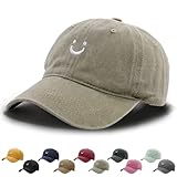 WENAUANG Retro Damen Baseball Cap Baumwolle, Mit Smiley-Stickerei, Basecap Im Washed-Distressed-Look, Schatten Spenden Cap, Geeignet für Outdoor-Sportarten, für Herren und Damen
