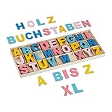 Relaxdays Holzbuchstaben Set, 208-tlg., Großbuchstaben A-Z, Deko-Buchstaben zum Basteln & Bemalen, mit Box, bunt