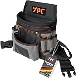 YPC Presto Werkzeug Gürteltasche XL – Werkzeuggürtel, Arbeitsgürtel, wasserfeste Werkzeugtasche mit Hammerschlaufe, reißfester Nylongürtel, 12 Taschen, Grau-Schwarz, 27x21x13cm – 5 kg Tragkraft