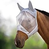 Harrison Howard CareMaster Pferde Fliegenmaske UV-Schutz mit Ohrenschutz Silber Warmblut (L)