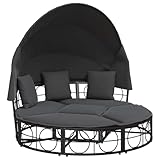 vidaXL Outdoor-Loungebett mit Dach und Kissen Schwarz Poly Rattan