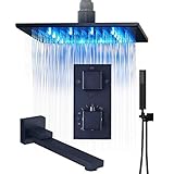 Duschsystem, Concealed Bath Shower Faucet Thermostatic LED Badezimmer Faucet Sets Brass Top Over Spray mit Rotate Spray, Öl Rubbing Bronze Luxury Shower Set, 40 cm, RFRDSPKG, A, 10 Tum