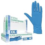 SF Nitrilhandschuhe XXL Blau – 90 Stück Einweghandschuhe, Einmalhandschuhe, Medizinische Handschuhe, Puderfrei, Latexfrei, Handschuhe Einweg zum Kochen, Putzen, für Medizin, Küche, Kosmetik, Haushalt