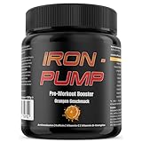 IRON PUMP Pre-Workout Booster – 80 Portionen – mit Beta-Alanin, Kreatin, L-Arginin, Koffein, L-Tyrosin & Vitaminen – Orangen-Geschmack – Made in Germany