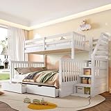 BTM 90 x 200 über 140 x 200 Etagenbett mit Schubladen, Stauraum, ohne Matratze, multifunktional, weiß