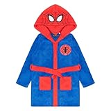 Spiderman Bademantel Kinder Jungen Fleece, Spidermann Morgenmantel Kinder mit Kapuze (DE/NL/SE/PL, Numerisch, 110, Regular, Blau-Rot)