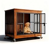 Hundekäfig Möbel, Holz Hundebox, Leise Universalrollen, mit Tablett, Moderne Stil Haustier Kiste Indoor, Erhältlich in 3 Größen für Kleine, Mittelgroße und Große Hunde (Walnuss, M(97x67x89cm))