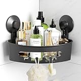 Luxear Eckregal mit Starke Saughaken, Eckablage Ohne Bohren, Starke Saughaken Dusch Aufbewahrung für Badezimmer Dusche Bad Shampoo, Max.Belastbarkeit 20KG(Grau)