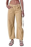 GREAIDEA Mid Rise Barrel Jeans für Damen, weites Bein, mittlere Taille, Kurze Denim-Hose, Y2k, Baggy-Boyfriend-Jeans mit Taschen, Taupe, Größe XL