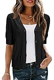 Arach&Cloz Strickjacke Damen Bolero Festlich Kurz Leichte Cardigan Kurzarm Strickmantel Casual Top Knöpfe für Kleid (Schwarz, M)