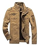 MERCIYD Herren Übergangsjacke Militär Jacke Stehkragen Fliegerjacke Baumwolle Bomber Jacke Multi Taschen Armeejacke Feldjacke (XXL, Khaki)
