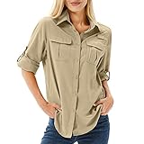 yeyity Hemd Damen UPF 50+ UV Schutz Langarmshirt Damen Outdoor Schnelltrocknend Sommer Shirts Safari Kleidung Wanderhemd Casual Button Down Tops(5071,Khaki,L)