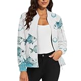 Bomberjacke für Damen, lässig, Blumenmuster, Reißverschluss, langärmelig, Stehkragen, Herbstjacken, leichte Oberbekleidung, 1C-Weiß, L