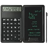 OFFCUP Taschenrechner mit Notizblock, Taschenrechner klein mit 5' LCD Schreibtafel und Stift, Schulrechner mit Akku Tragbar 12 Stellen Große Empfindliche Tasten für Schule Büro Zuhause