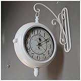 Meedlopia Vintage-Wanduhr, doppelseitig, um 360 Grad drehbar, europäischer Stil, Station-Wanduhr, Gartenuhr für drinnen und draußen, für Terrasse, Veranda, Außendekoration