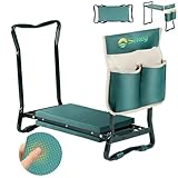 Sekey Höhenverstellbare Kniebank für Gartenarbeit Belastbarkeit 160KG, Gartenhocker Klappbar mit Werkzeugtaschen, Kniehilfe für Gartenarbeiten 60 * 50 * 28 cm, Grün (Standard)