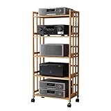 Bambusregal mit Rollen für Stereo-Komponenten, 5 Etagen, mobiler Audio-Towerschrank mit Endstufe, 158 cm Höhe