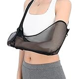 Netz-Armschlinge zum Duschen, 15 Zoll, atmungsaktive Armschlinge bei Schulterverletzungen mit verstellbarem, gepolstertem Gurt, schwarze Schulterschiene für Männer und Frauen, Schulterschlinge, S