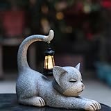 ACAREY Garten Deko für Draußen Wetterfest, LED Solarlaterne Gartendeko Katzenstatue Figuren, Solar Deko für Außen Garten, Harz Katze Statue Balkon Deko für Geschenke, Gartendeko, Hofweg (A)